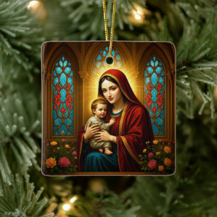 Personalized Madonna and Child Christmas Ceramic Ornament