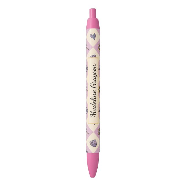 Personalized Magic Academy Wizard School Pink Black Ink Pen (Front Vertical)