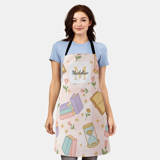 Personalized Magic Books Girl Cute Kitchen Pink Apron (Worn)