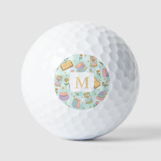Personalized Magic Books Girl School Mint Green Golf Balls (Front)