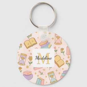 Personalized Magic Books Girly Pink School Witch Key Ring