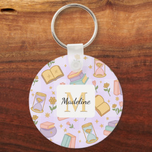 Personalized Magic Books Girly Purple Name Key Ring