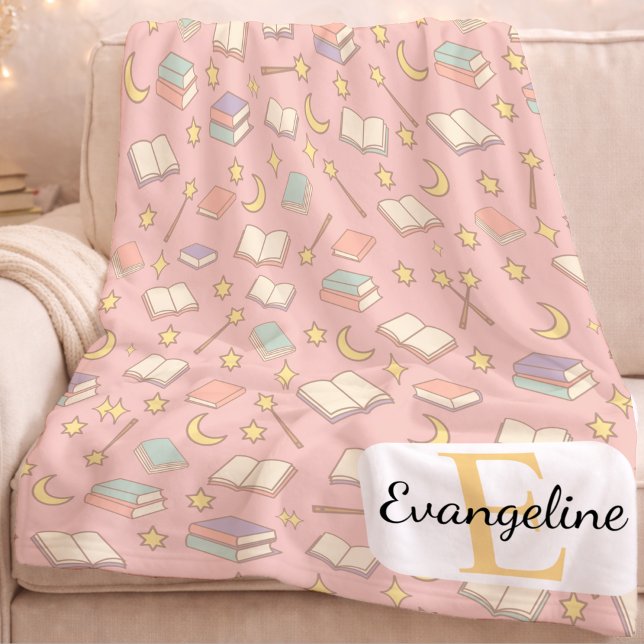 Personalized Magical Book Aesthetic Pattern Pink Fleece Blanket (Creator Uploaded)