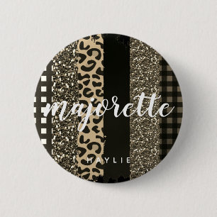 Personalized Majorette Faux Cheetah and Glitter 6 Cm Round Badge