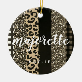 Personalized Majorette Faux Cheetah and Glitter Ceramic Tree Decoration