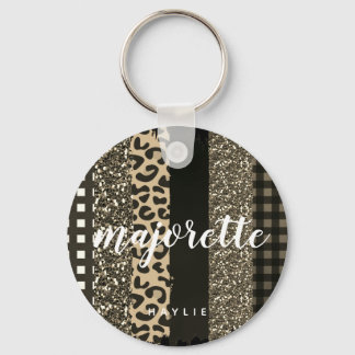 Personalized Majorette Faux Cheetah and Glitter Key Ring