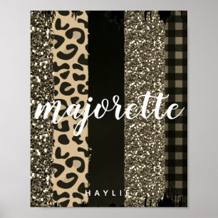 Personalized Majorette Faux Cheetah and Glitter Poster