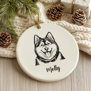 Personalized Malamute Dog Christmas Ceramic Tree Decoration