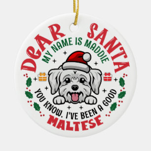 Personalized Maltese Dog Christmas Tree Round Ceramic Tree Decoration