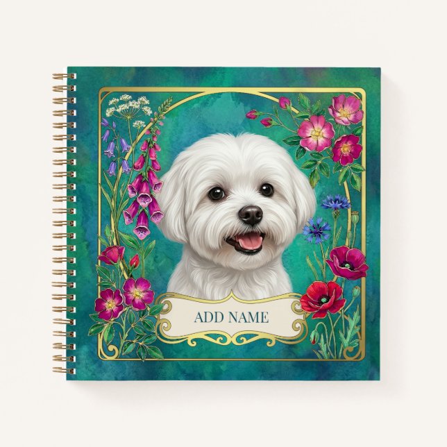 Personalized Maltese Dog Teal Notebook (Front)