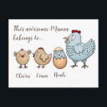 Personalized Mama Chicken Chicks – Custom Names  Holiday Postcard<br><div class="desc">Send a heartfelt message with this charming personalized mama chicken postcard, featuring a sweet hen and her adorable baby chicks—each customized with names to represent your loved ones. Designed in a soft watercolor farmhouse style, this postcard captures the warmth, love, and connection of family in a simple yet meaningful way....</div>