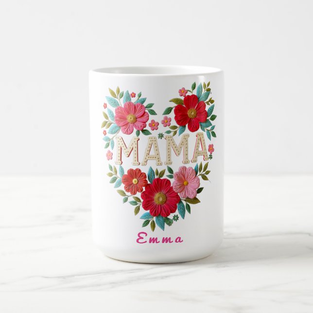 Personalized Mama Heart Floral Custom Gift Coffee Mug (Center)