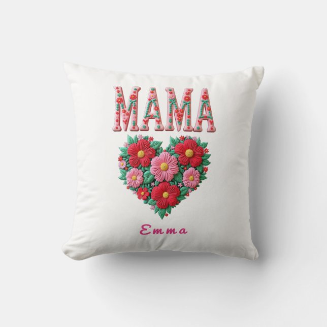 Personalized Mama Heart Floral Custom Gift Cushion (Front)