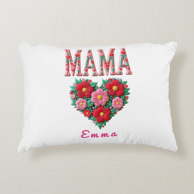 Personalized Mama Heart Floral Custom Gift Decorative Cushion (Front)