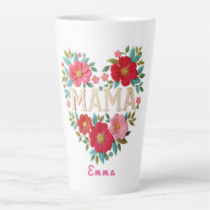 Personalized Mama Heart Floral Custom Gift Latte Mug