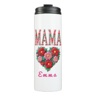 Personalized Mama Heart Floral Custom Gift Thermal Tumbler
