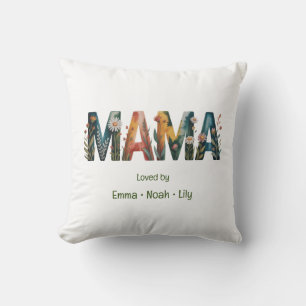 Personalized Mama Kids Names Floral Lettering Cushion