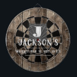 Personalized Man Cave Custom Bar Name Dartboard<br><div class="desc">Faux wooden background with monogram and family name in center of the board. Other colors available in the shop. This fun template lets you create your own personalized man cave "your name" whiskey or bbq backyard bar dart board sign. Unique fun gift</div>