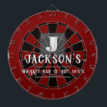 Personalized Man Cave Custom Bar Name Dartboard<br><div class="desc">Faux wooden background with monogram and family name in center of the board. Other colors available in the shop. This fun template lets you create your own personalized man cave "your name" whiskey or bbq backyard bar dart board sign. Unique fun gift</div>