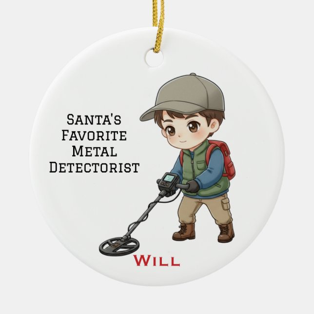 Personalized Man Doing Metal Detecting  Ceramic Tree Decoration (Front)