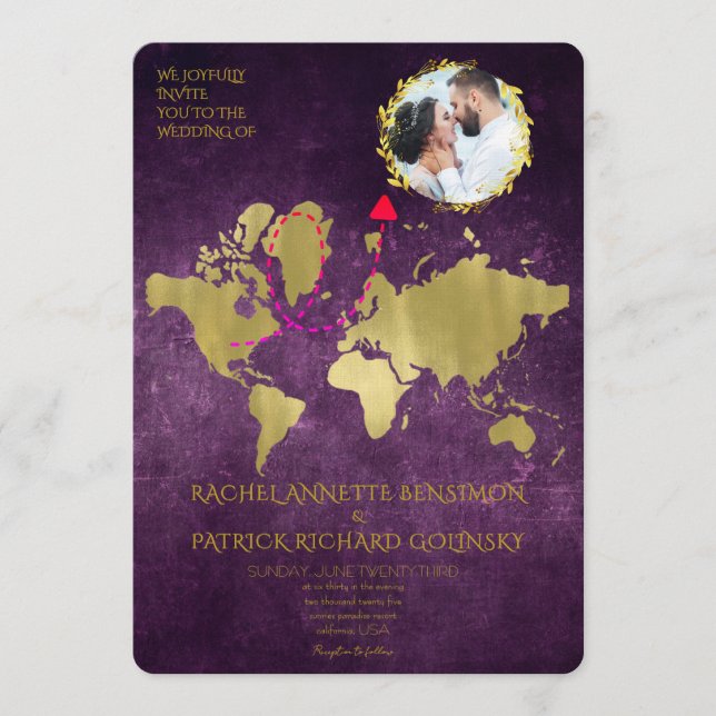 Personalized Map of Love Journey Wedding Invitation (Front)