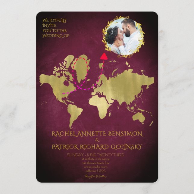 Personalized Map of Love Journey Wedding Invitation (Front)