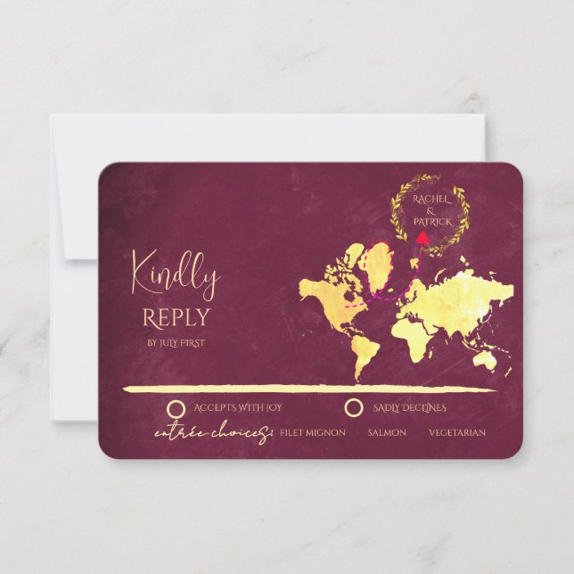 Personalized Map of Love Journey Wedding RSVP Card (Front)