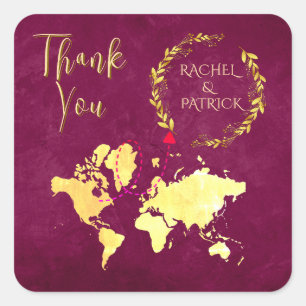 Personalized Map of Love Journey Wedding Square Sticker