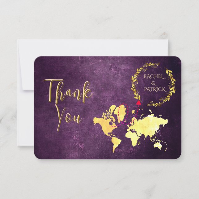 Personalized Map of Love Journey Wedding Thank You Card (Front)