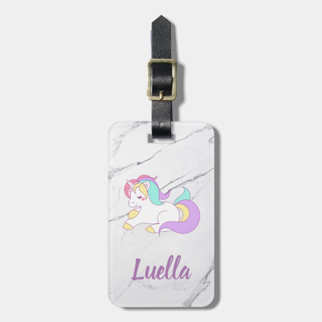 Personalized Marble Unicorn luggage tag (Front Vertical)