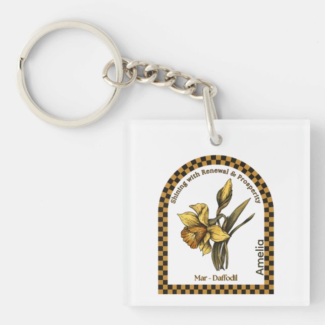 Personalized March Birth Month Flower  Key Ring (Front)