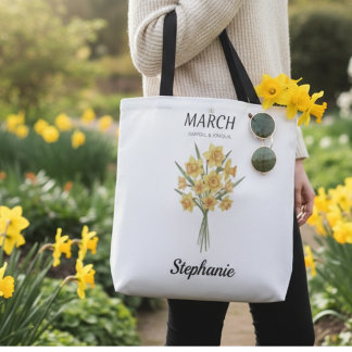 Personalized March Birthday Daffodil Botanical Tote Bag