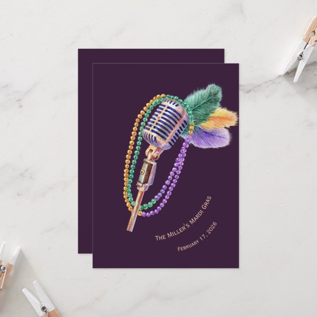 Personalized Mardi Gras Jazz Party Invitation (Front/Back In Situ)