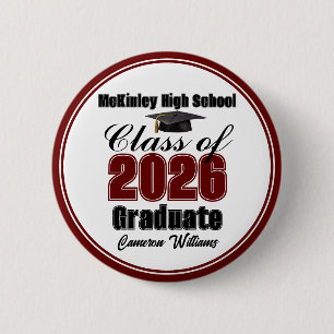 Personalized Maroon Class of 2026 Graduation Party 6 Cm Round Badge