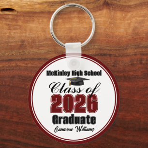 Personalized Maroon Class of 2026 Graduation Party Key Ring