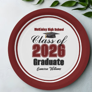 Personalized Maroon Class of 2026 Graduation Party Paper Plate