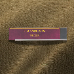 Personalized Maroon Leather Look Desk Name Plate