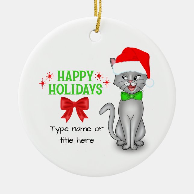 Personalized Marvin the Math Cat Ceramic Ornament (Front)