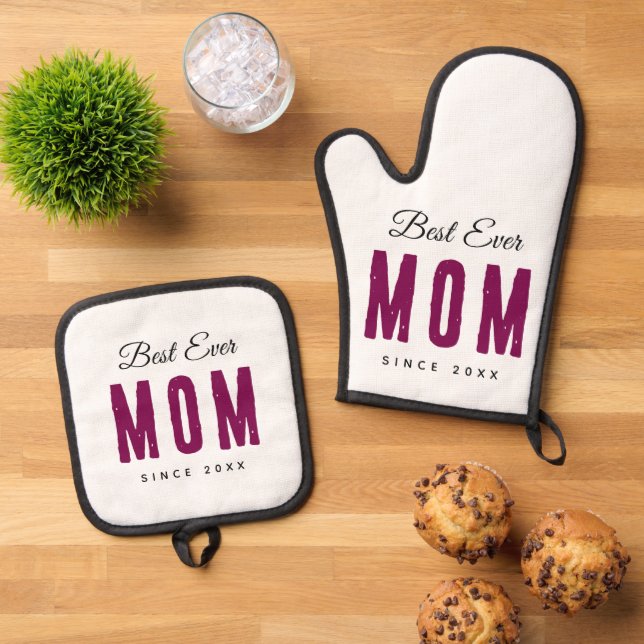 Personalized Massage Best Mom Ever   Oven Mitt & Pot Holder Set (Top Down)
