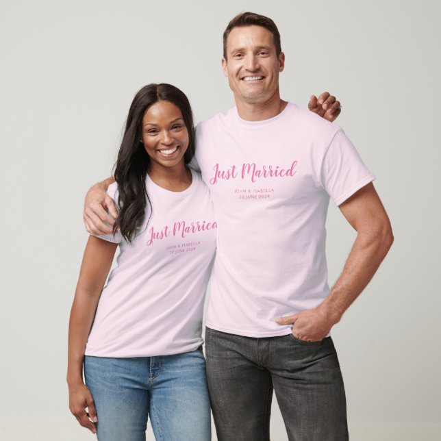 Personalized Matching Just Married Honeymoon T-Shirt (Unisex)