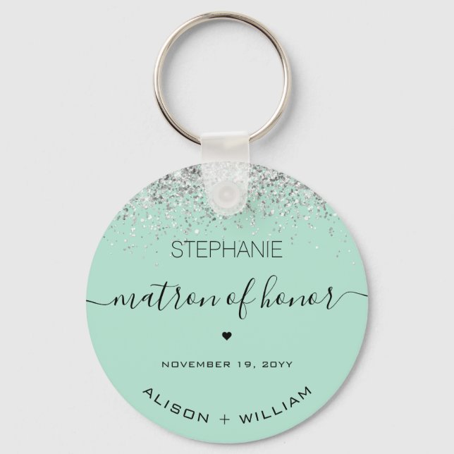 Personalized Matron of Honor Glitter confetti Key Ring (Front)