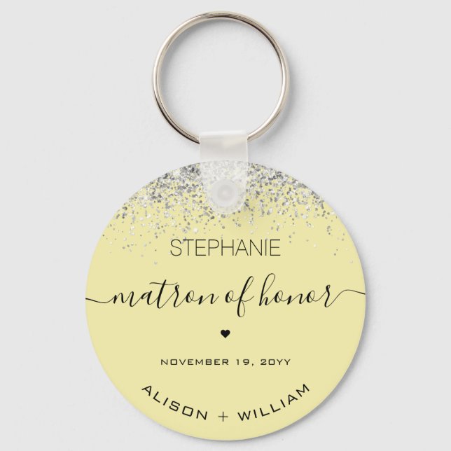 Personalized Matron of Honor Glitter confetti Key Ring (Front)