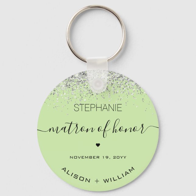 Personalized Matron of Honor Glitter confetti Key Ring (Front)