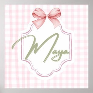 Personalized Maya Baby Girl Nursery Bow&Gingham Poster
