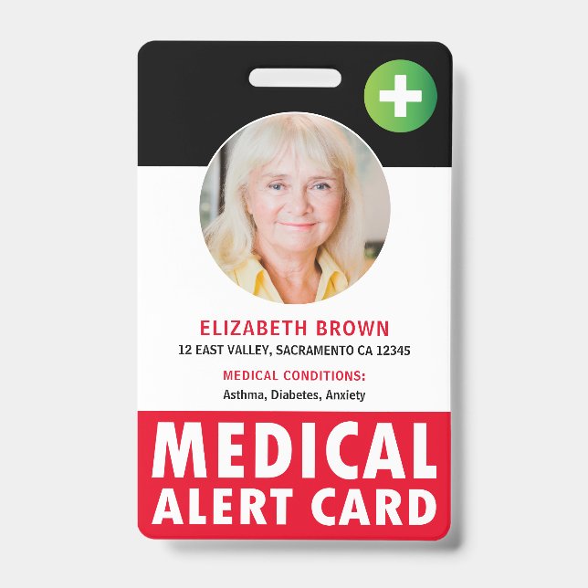 Personalized Medical Alert Card ID Badge (Front)