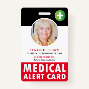 Personalized Medical Alert Card ID Badge