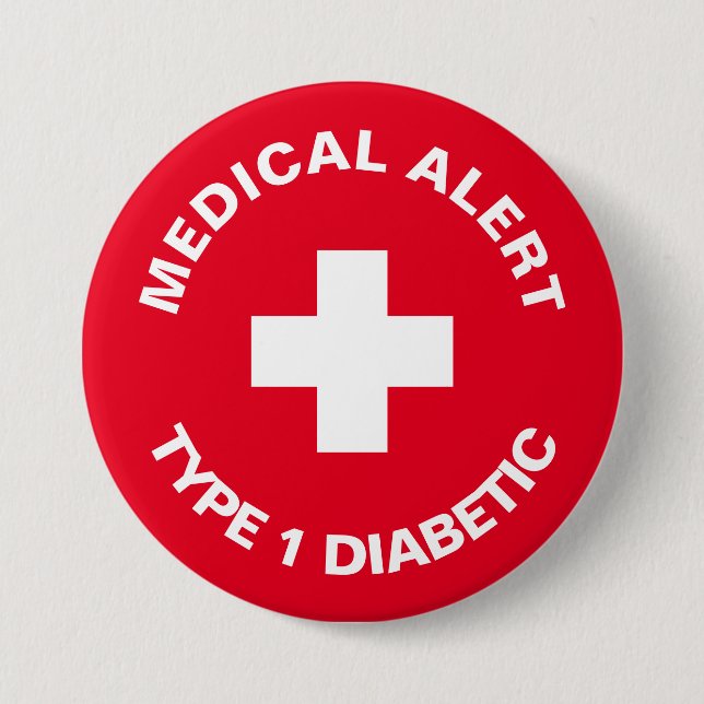 Personalized Medical Alert  Diabetic Red  7.5 Cm Round Badge (Front)