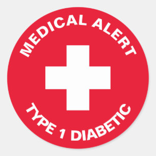 Personalized Medical Alert  Diabetic Red  Classic Round Sticker