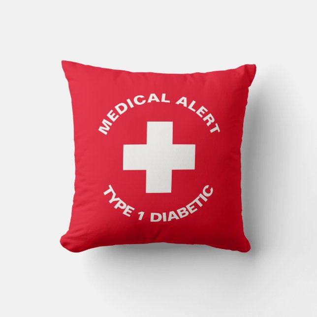 Personalized Medical Alert  Diabetic Red  Cushion (Front)