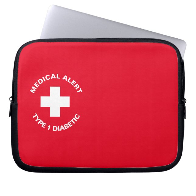 Personalized Medical Alert  Diabetic Red  Laptop Sleeve (Front)